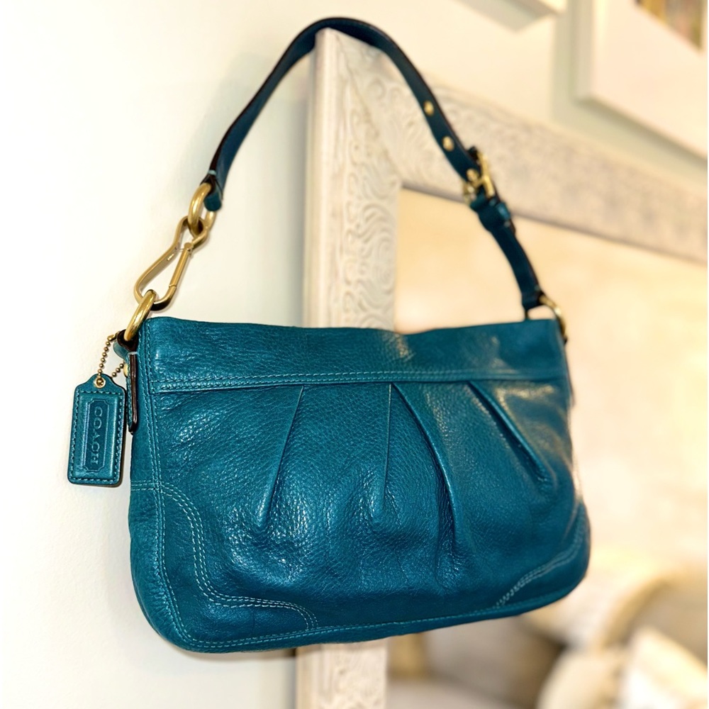 Coach Genuine Blue Leather Gold Hardware Vintage Handbag Purse